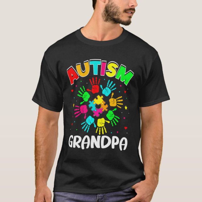 Autistische Opa Puzzle Unterstützung Familie Autis T-Shirt (Vorderseite)