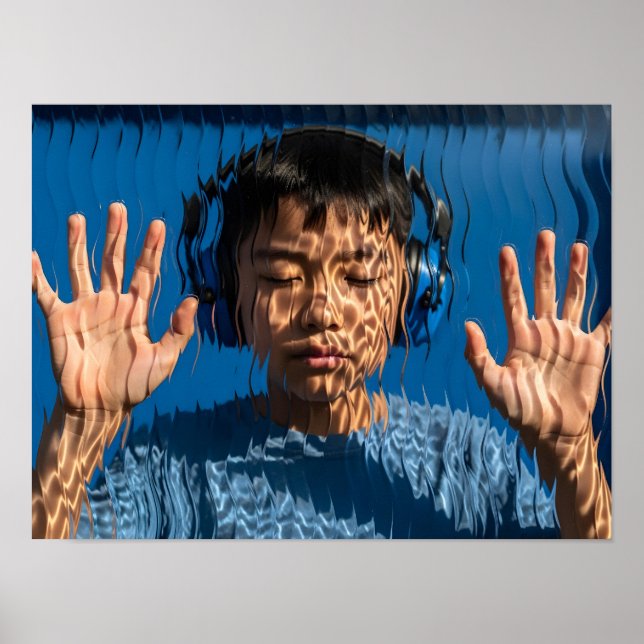 Autistischer asiatischer Junge mit blauem Rauschun Poster (Vorne)