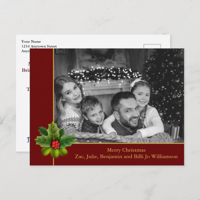 Auto Black and White Foto Holly Red Christmas Postkarte (Vorne/Hinten)