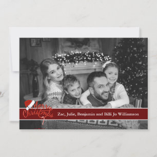 Auto Black and White Photo With Santa Hat Feiertagskarte