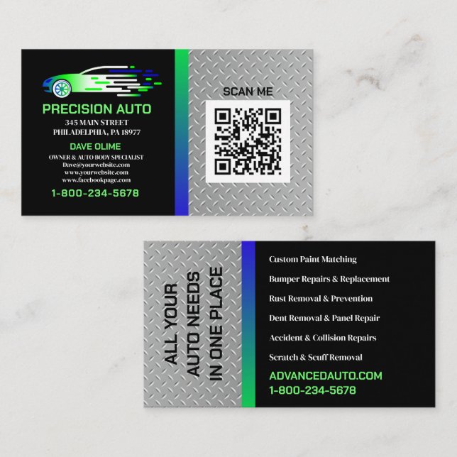 Auto Body Custom Paint Detection Collison QR Code Visitenkarte (Vorne/Hinten)