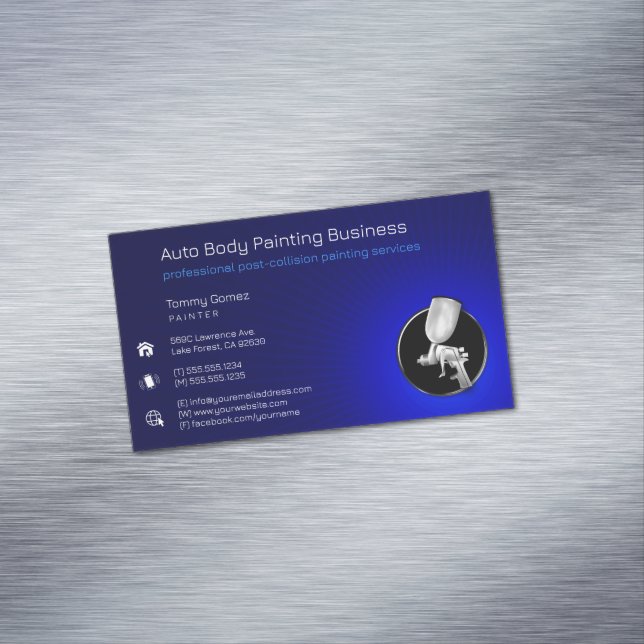 Auto Body Painting | Berufliches Blau Magnetische Visitenkarte (Beispiel)