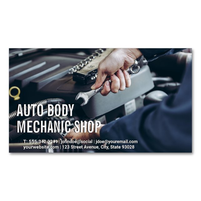 Auto Body Shop | Mechanische Arbeiten Magnetische Visitenkarte (Vorderseite)