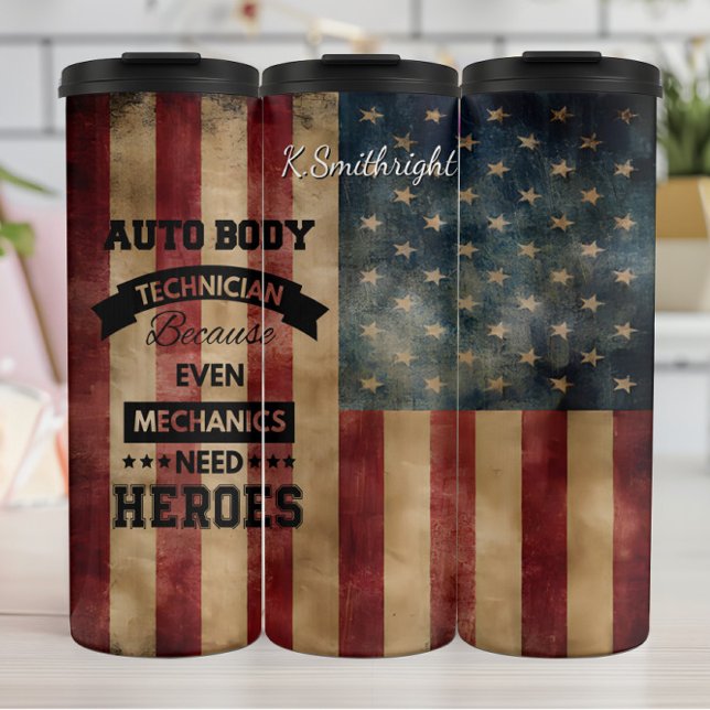 Auto Body Technician American Flag Thermosbecher (Von Creator hochgeladen)