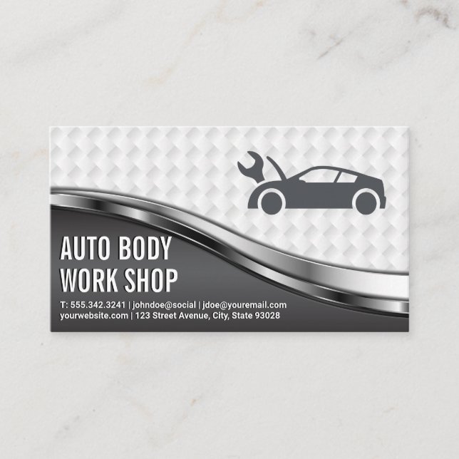 Auto Body Work Shop | Car-Logo mit Wrench Visitenkarte (Vorderseite)