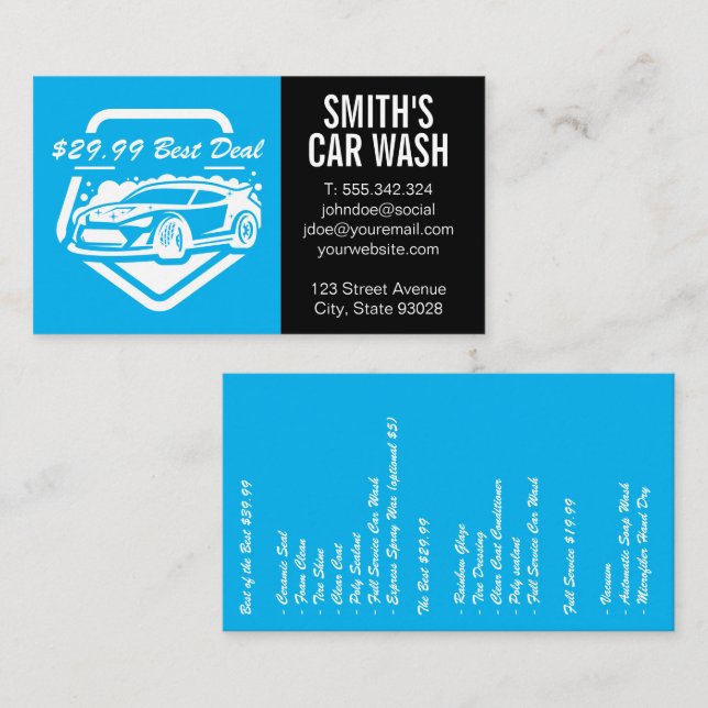 Auto Car Wash | Reinigungsservice Business Car Visitenkarte (Vorne/Hinten)