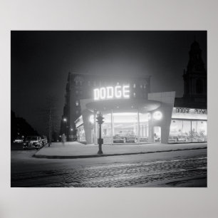 Auto Dealer bei Nacht, 1948. Vintages Foto Poster