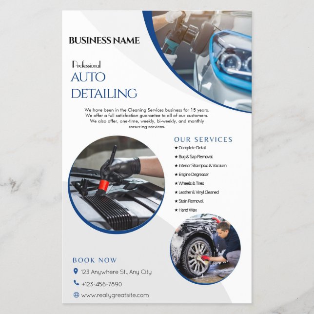 Auto-Detailinformation Reinigungsservice Flyer (Vorne)