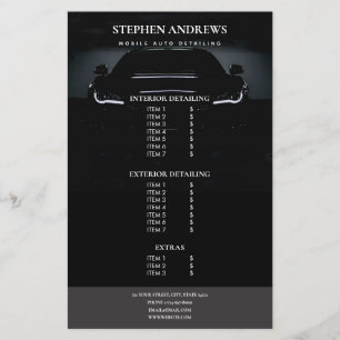 Auto-Detailing-Autoreinigung Reparatur Preisliste Flyer