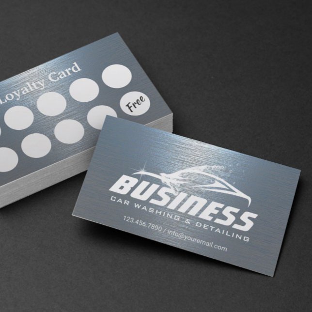 Auto Detailing Car Wash Cool Blue Metal Automotive Treuekarte (Von Creator hochgeladen)