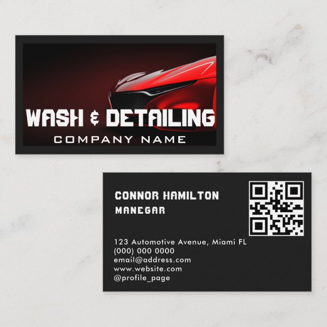 Auto Detailing Car Wash Modern Red Cleaning Visitenkarte (Vorne/Hinten)