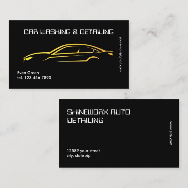 Auto Detailing Techno Black Golden Visitenkarte (Vorne/Hinten)