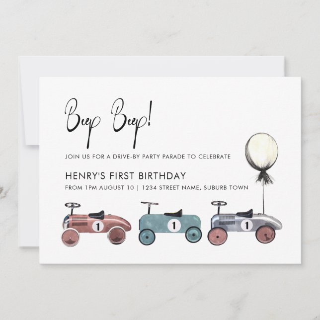 Auto Drive by Birthday Parade Quarantäne 1. Party Einladung (Vorderseite)