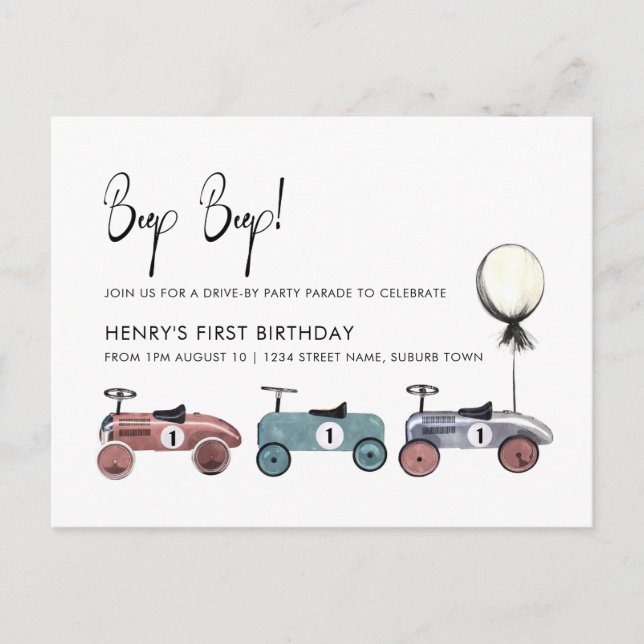 Auto Drive by Quarantine 1st Birthday Parade Party Postkarte (Vorderseite)