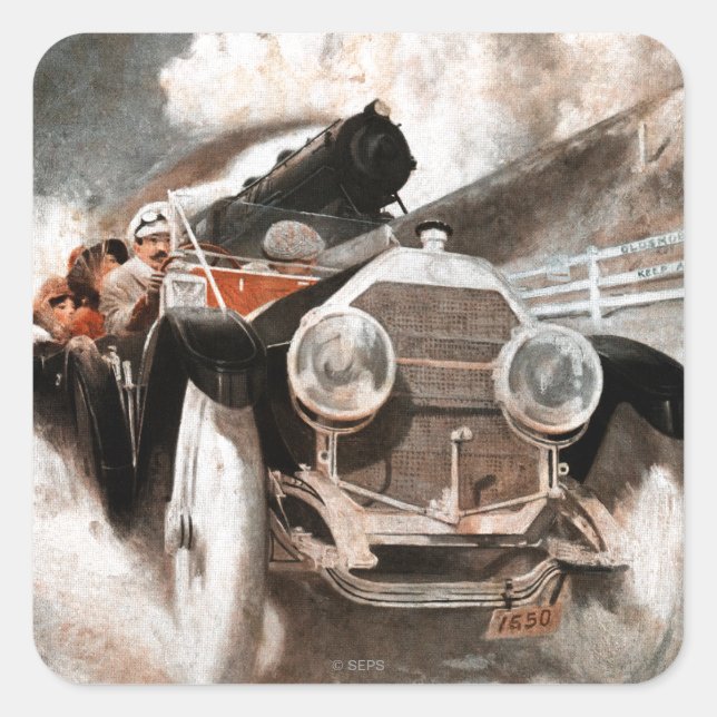 Auto gegen Zug von William Harnden Foster Quadratischer Aufkleber (Vorderseite)