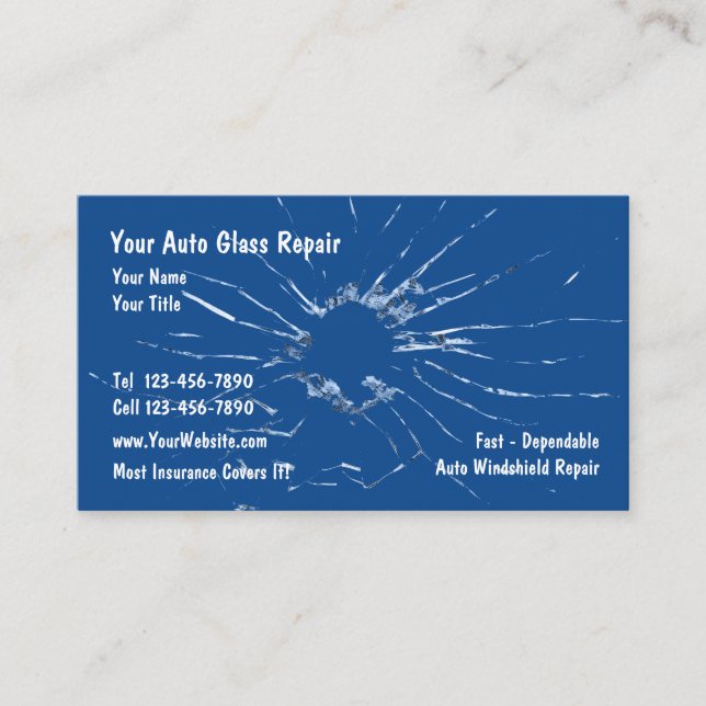 Auto Glass Reparatur Blue Business Cards Visitenkarte (Vorderseite)
