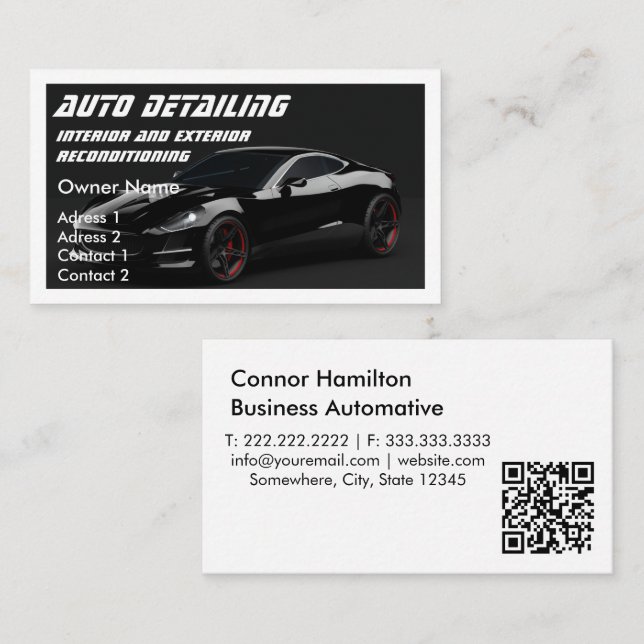 Auto im Detail Auto Wash Black qr-Code Visitenkarte (Vorne/Hinten)