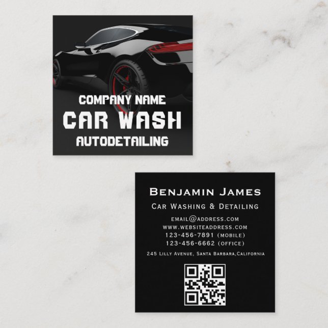 Auto im Detail Auto Wash QR Code Quadratische Visitenkarte (Vorne/Hinten)
