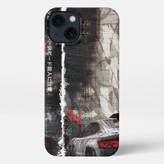 Auto in Tokio City iPhone 13 Slim Fit Case, Glossy Hülle (Rückseite)