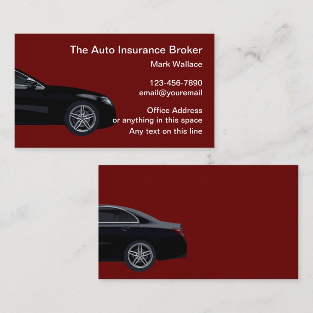 Auto Insurance Broker Business Cards Visitenkarte (Vorne/Hinten)