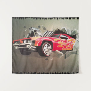 Auto kracht durch Wand Wandteppich