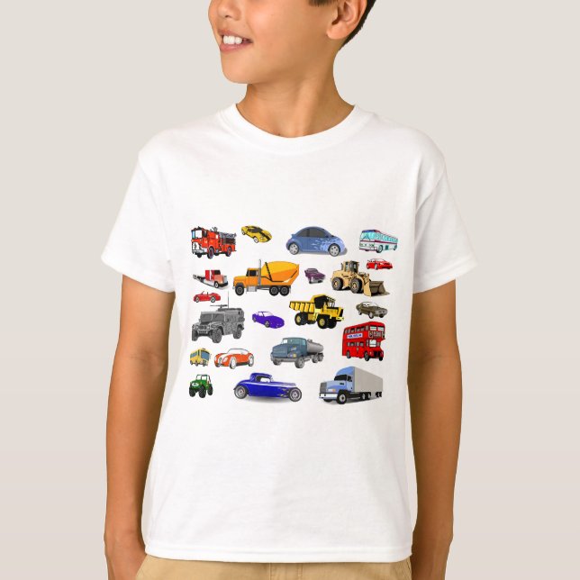 Auto-LKW Firetruckplanierraupen-Bus-Rennwagen mehr T-Shirt (Vorderseite)