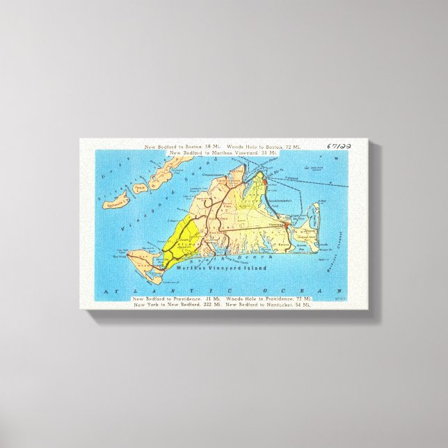 Auto Map of Martha's Vineyard MA Leinwanddruck (Vorderseite)