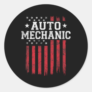 Auto Mechanic American Flag USA Patriot Patriotic Runder Aufkleber