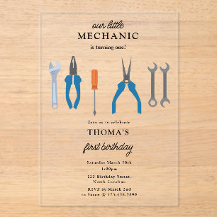 Auto Mechanic Automotive Tools Junge ersten Geburt Acryleinladungen