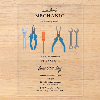 Auto Mechanic Automotive Tools Junge ersten Geburt Acryleinladungen
