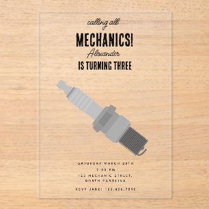 Auto Mechanic Automotive Tools Junge Geburtstagspa Acryleinladungen