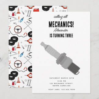 Auto Mechanic Automotive Tools Junge Geburtstagspa Einladung