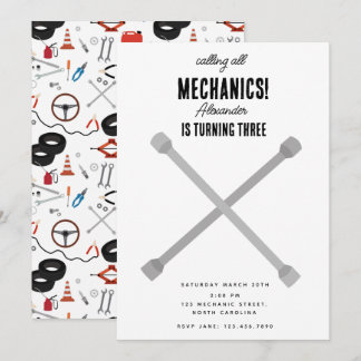 Auto Mechanic Automotive Tools Junge Geburtstagspa Einladung