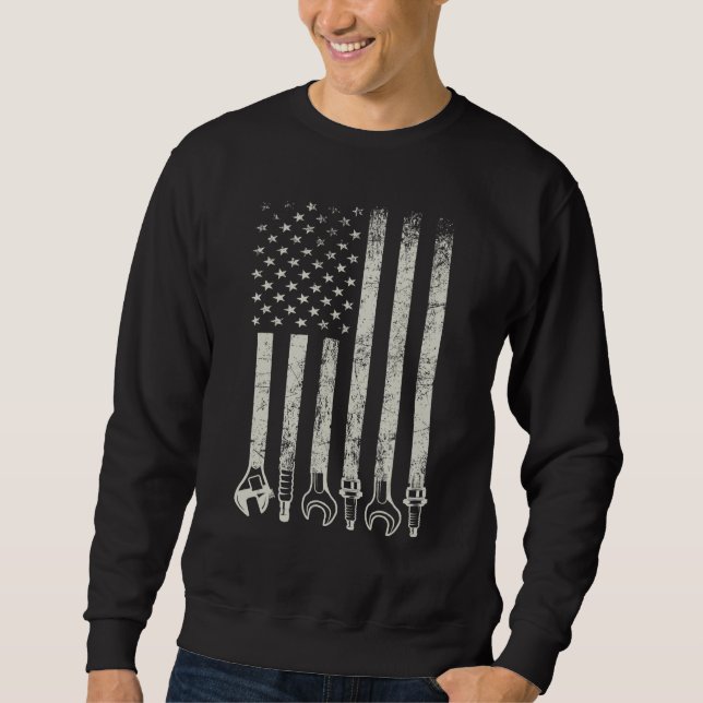 Auto Mechanical US sa Flag Schlüssel und Spark Plu Sweatshirt (Vorderseite)