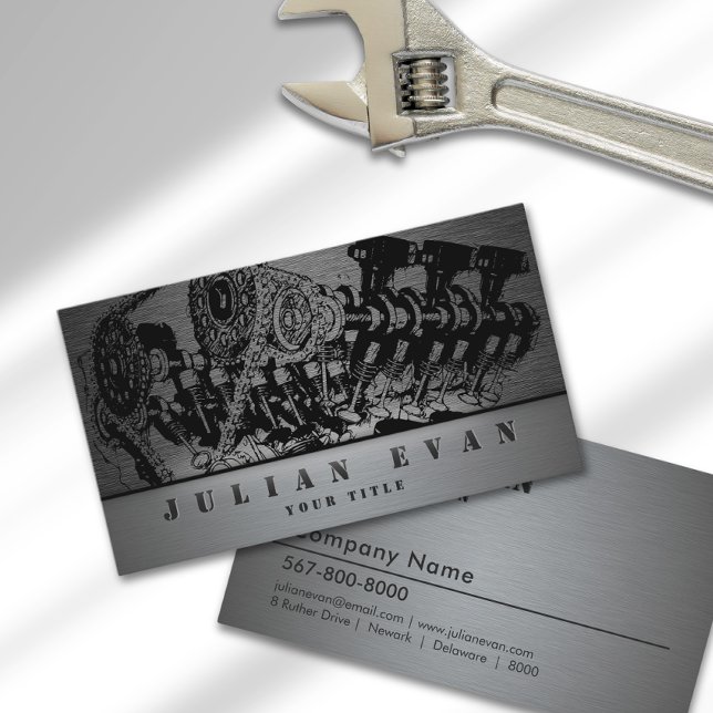 Auto Mechanische Kfz-Reparaturarbeiten Metall Visitenkarte (Auto Mechanic Automotive Repair Service Metal Business Card)