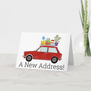 Auto mit Sachen Neue Adresskarte Ankündigung