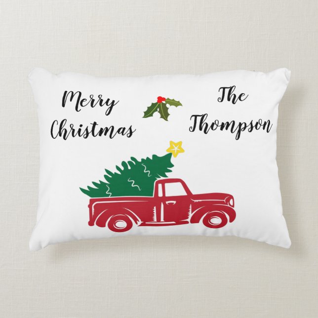 Auto nur Bauernhof roten LKW mit Familiennamen Dekokissen (Vorderseite)