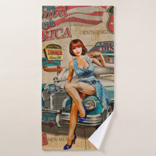 Auto reisen durch Amerika Vintage Poster. 66,Rout Badehandtuch