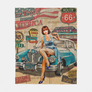 Auto reisen durch Amerika Vintage Poster. 66,Rout Fleecedecke
