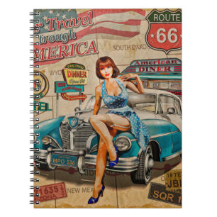 Auto reisen durch Amerika Vintage Poster. 66,Rout Notizblock