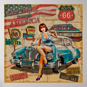 Auto reisen durch Amerika Vintage Poster. 66,Rout Poster