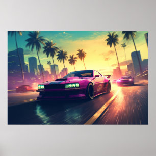 Auto-Rennfahrzeug Stadt Himmel Poster