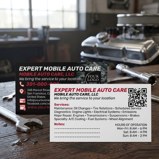 Auto Repair & Car AC Specialist Custom Logo QR Cod Visitenkarte (Auto Repair & Car AC Specialist Custom Logo QR Code Business Card)