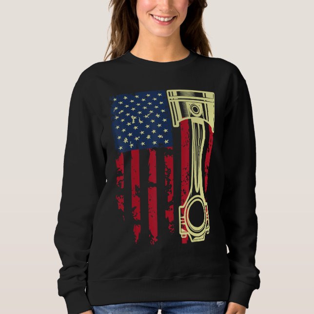 Auto Repairman Car Mechanic Tools Piston USA Flag  Sweatshirt (Vorderseite)
