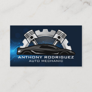 Auto Reparatur Kolben Zahnräder Logo   Techniker Visitenkarte