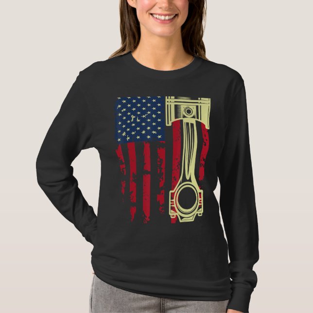 Auto-Reparaturwerkzeuge Kolbenstange USA-Flagge T-Shirt (Vorderseite)