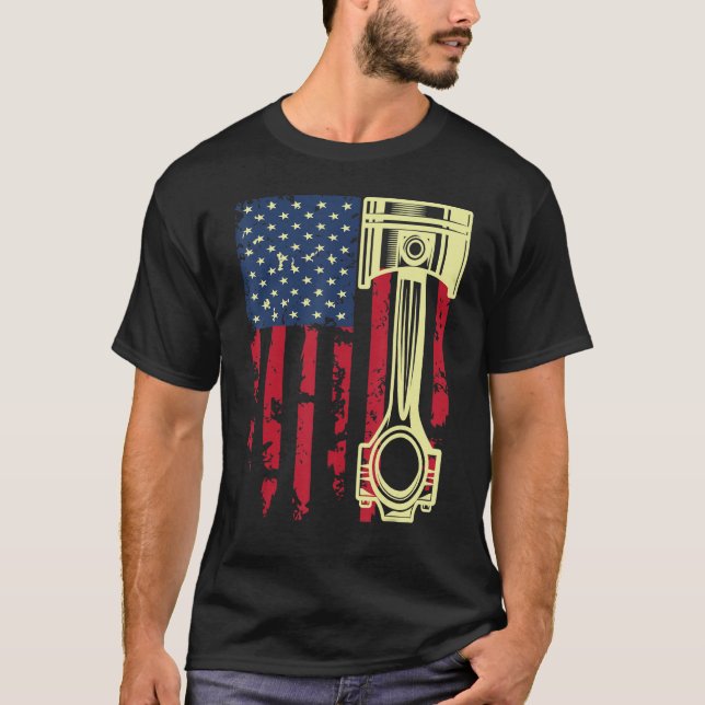 Auto-Reparaturwerkzeuge Kolbenstange USA-Flagge T-Shirt (Vorderseite)