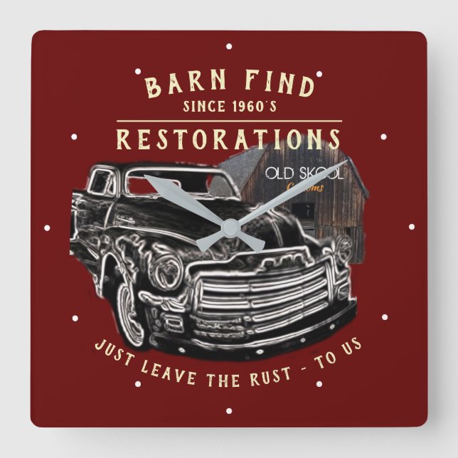 Auto Restauration Barn finden Chevy Truck Classic  Quadratische Wanduhr (Vorderseite)