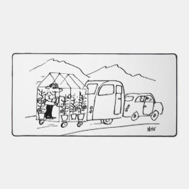 Auto schleppt eine Karawane und ein Greenhouse. Fu Schreibtischunterlage