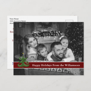 Auto Schwarz-Weiß-Foto mit Weihnachtsbaum Postkarte